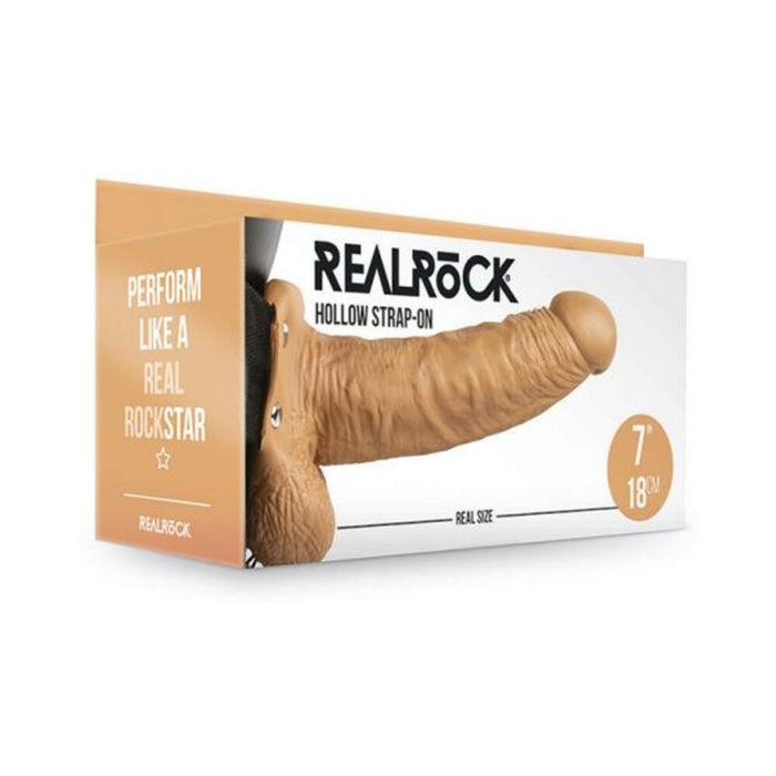 Realrock Hollow Strap On With Balls 7 In. Mocha