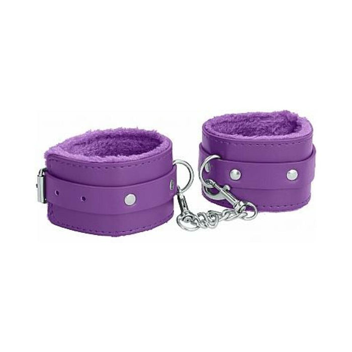 Ouch! Plush Leather Handcuffs Purple