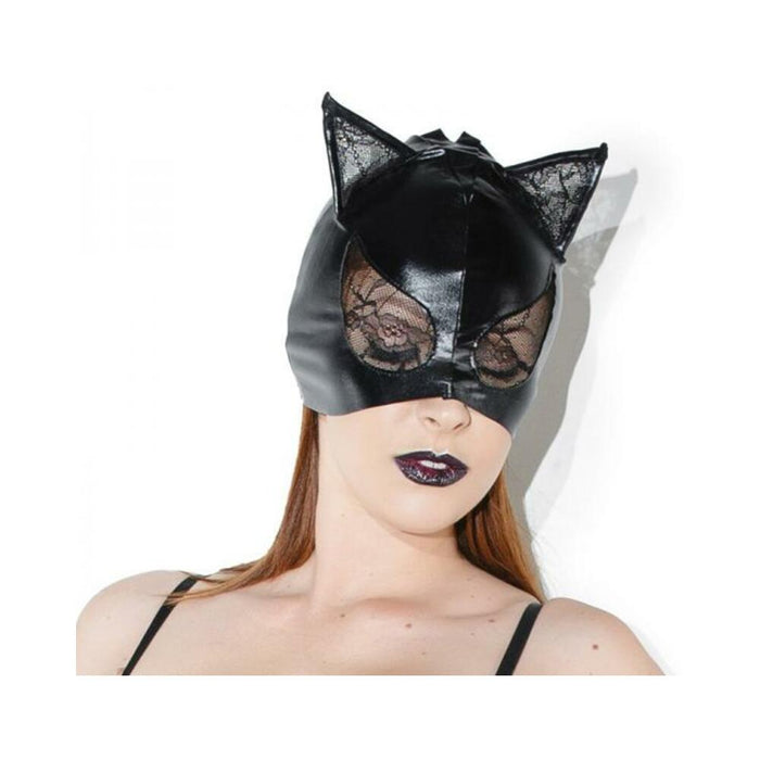 Cat Mask With Lace Eyes And Ears Black Os