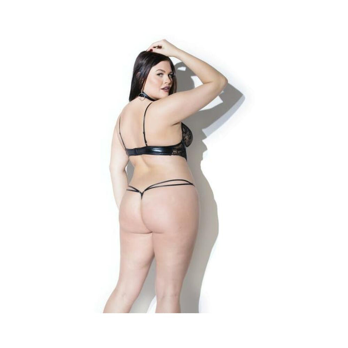Lace Bra Top With Wetlook Bone Casing And Attached Choker Black Os Xl | SexToy.com