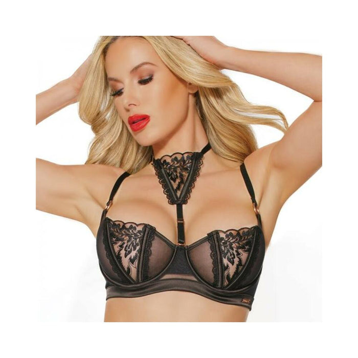 Black Label Underwire Bra With Adjustable Choker Black/rose Gold Small | SexToy.com