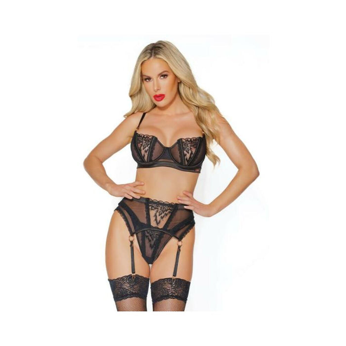 Black Label Garter Belt With Adjustable Back Waist Strap And Hook Closure Black/rose Gold Small | SexToy.com