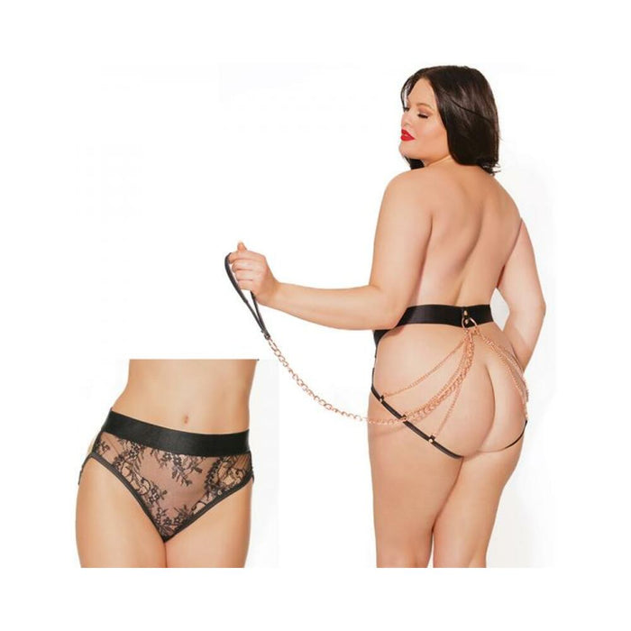 Black Label Mesh Lace & Rose Gold Metal Chain Panty Black Os/xl