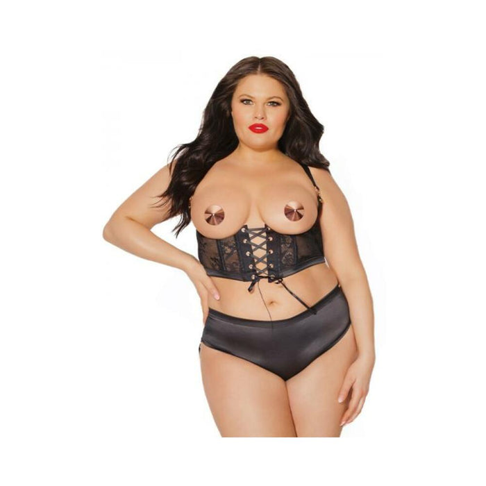 Black Label Harness And Panty With Front And Back Lace-up Details Black/rose Gold Osq