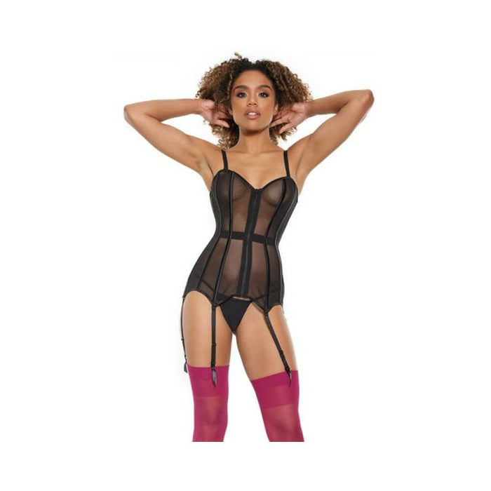 Coquette Mesh Corset With Zipper Front & Removable Straps Black Xl