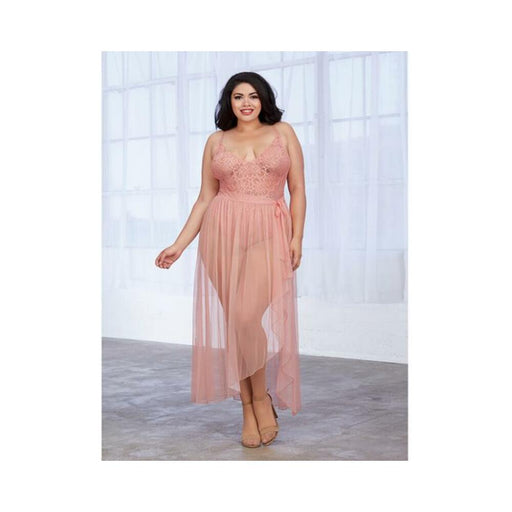 Dreamgirl Plus-size Stretch Lace Teddy & Sheer Mesh Maxi Skirt With Adjustable Straps & G-string Ros | SexToy.com