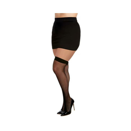 Dreamgirl Diamond-net Fishnet Thigh-highs With Vinyl Bowtie Accent Black Osq | SexToy.com