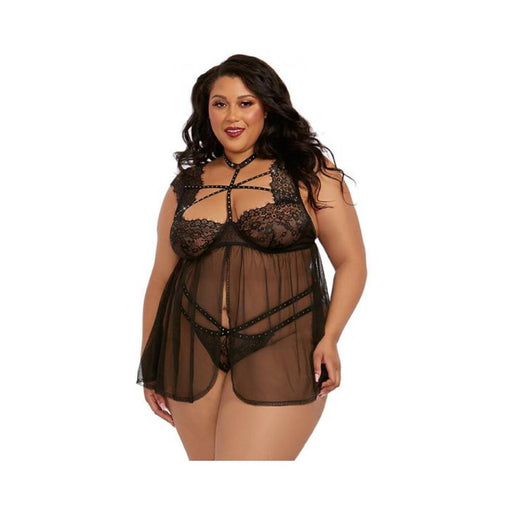 Dreamgirl  Plus-size Lace Babydoll With Thong Black 2x Hanging | SexToy.com