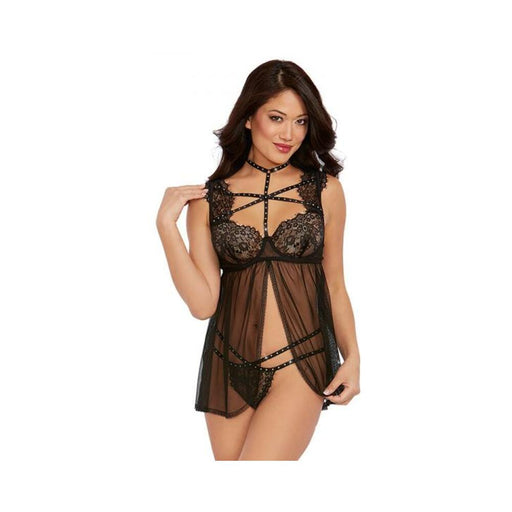 Dreamgirl Lace Babydoll With Thong Black Medium Hanging | SexToy.com