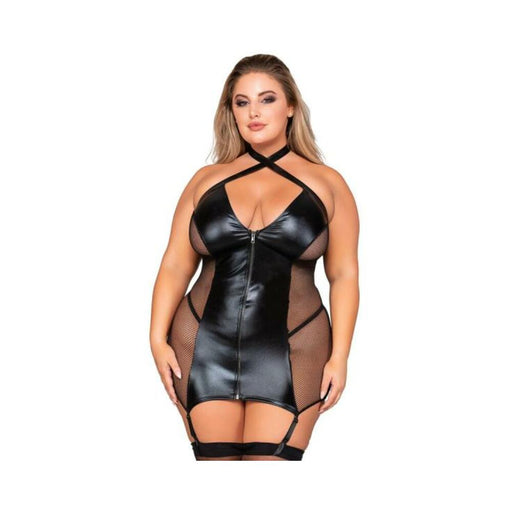 Dreamgirl Stretch Faux-leather And Fishnet Garter Slip Queen | SexToy.com