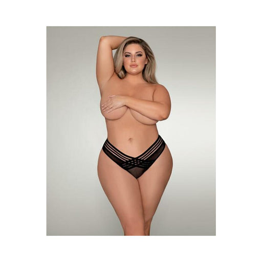 Dreamgirl Mesh Thong With Shadow Stripe Elastic Front Detail Black 1x | SexToy.com