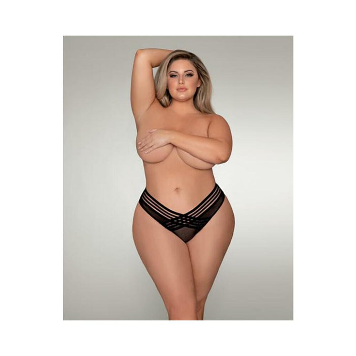 Dreamgirl Mesh Thong With Shadow Stripe Elastic Front Detail Black 2x | SexToy.com