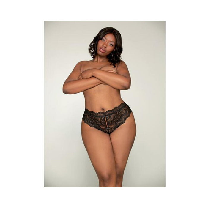 Dreamgirl Lace Tanga Open-crotch Panty And Elastic Open Back Detail Black 3x | SexToy.com