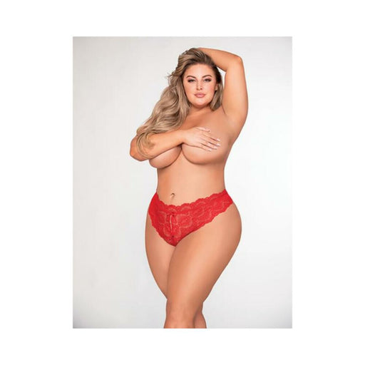 Dreamgirl Lace Tanga Open-crotch Panty And Elastic Open Back Detail Red 1x | SexToy.com