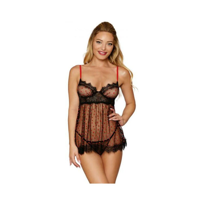 Dreamgirl Babydoll With Panty Red/black M Hanging