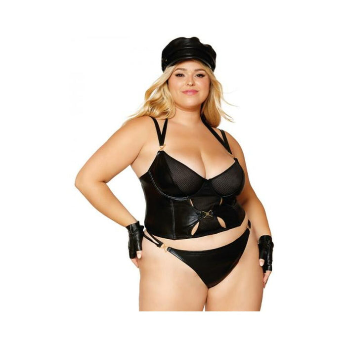 Dreamgirl Wetlook Fishnet Strappy Bustier & Thong Set Black 1xl Hanging