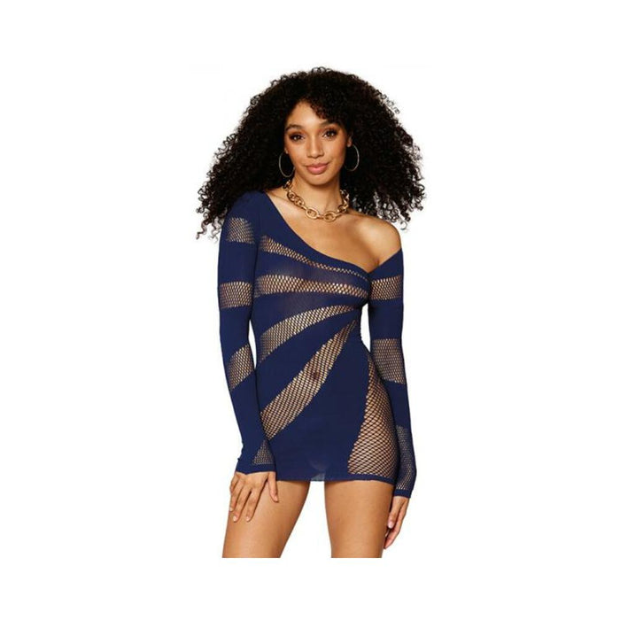 Dreamgirl Stripey One-shoulder Fishnet Chemise Nocturnal O/s