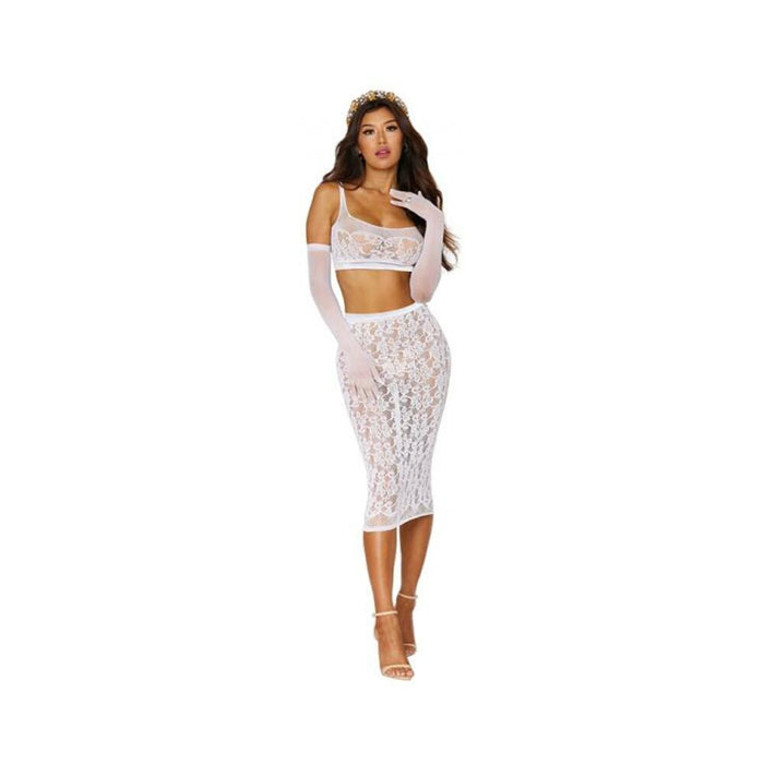 Dreamgirl Lace Fishnet Bralette & Slip Skirt White O/s