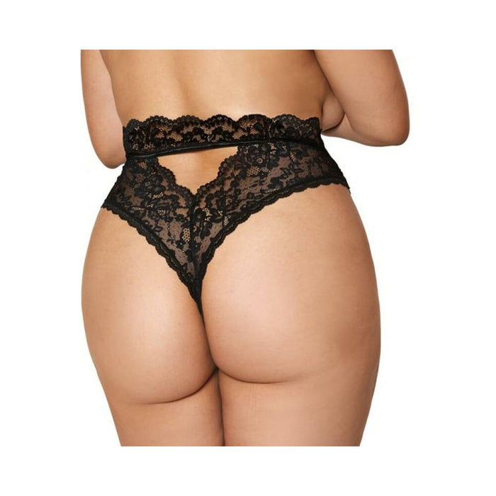 Dreamgirl High-waist Scallop Lace Panty With Keyhole Back Black 2xl