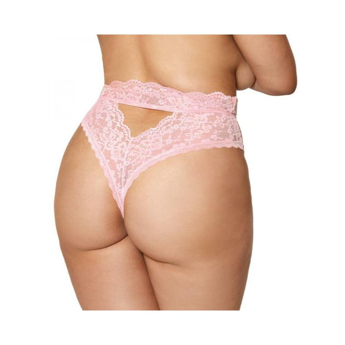 Dreamgirl High-waist Scallop Lace Panty With Keyhole Back Pink 1xl