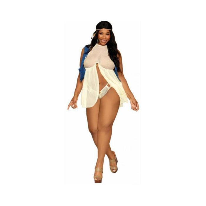 Polka Dot & Mesh Babydoll Daffodil Q/s