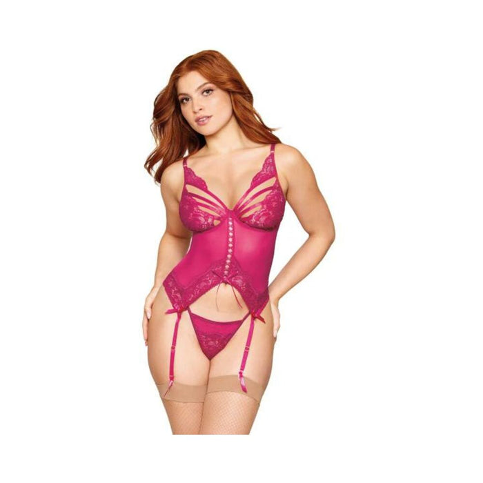 Floral Lace Bustier & G-string Set Beet O/s