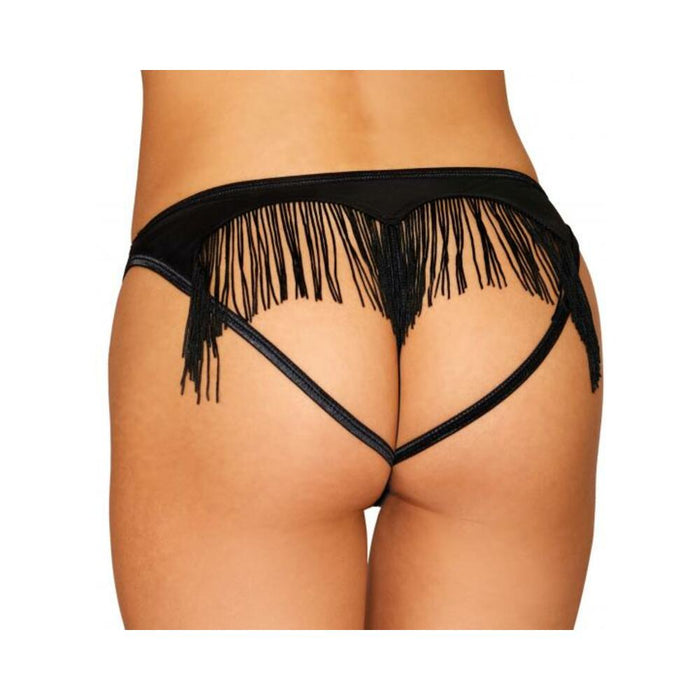 Heart Back Panty W/ Fringe Black Medium