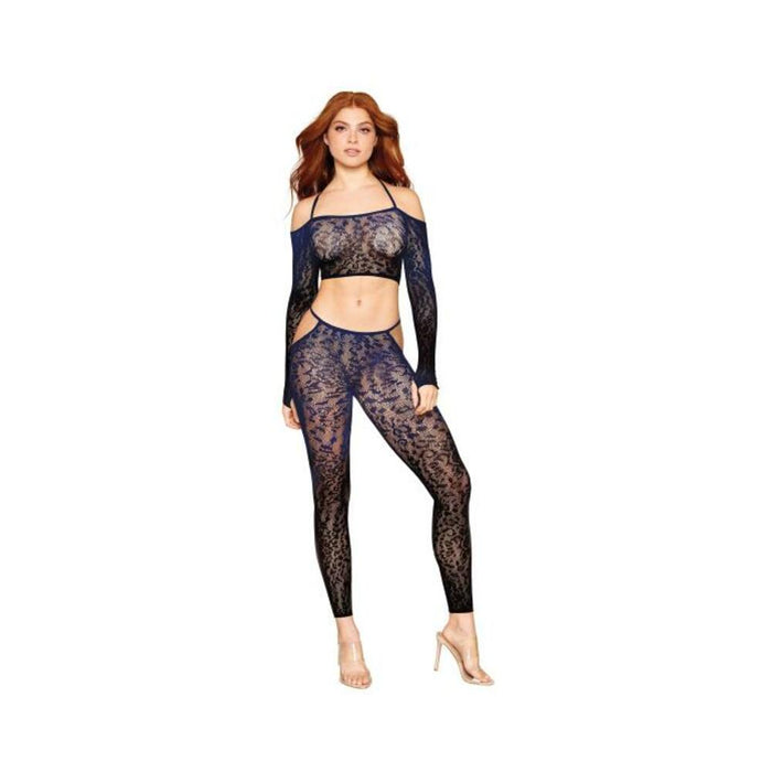 Leopard Print Braletter & Pantyhose Set O/s