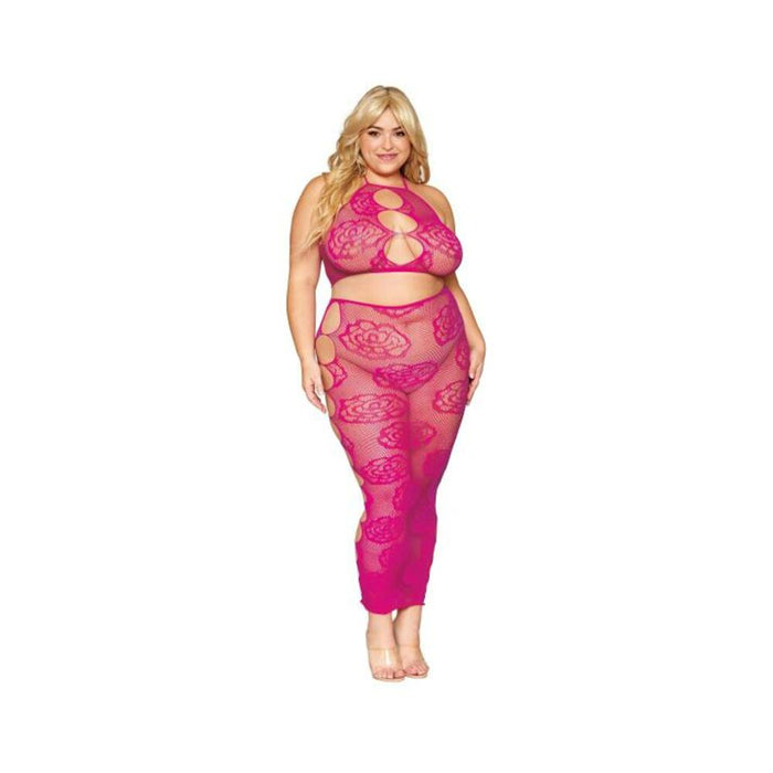 Bralette & Long Skirt Set Rose Pattern Beet Q/s
