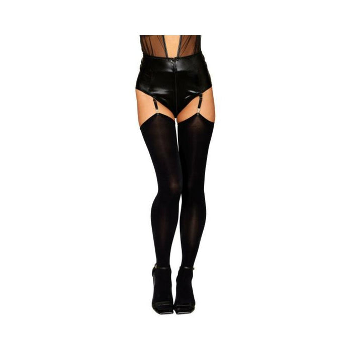 Raw Edge Opaque Thigh High Stockings Black O/s