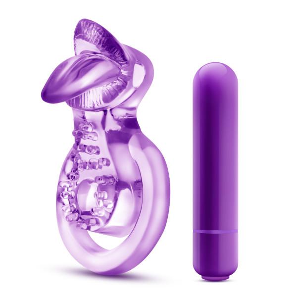 Lick It Vibrating Double Strap Cock Ring Purple | SexToy.com