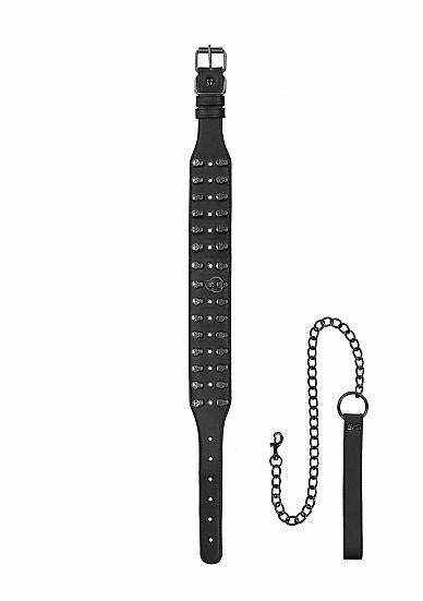 Ouch! Skulls And Bones Neck Chain With Skulls And Leash Black | SexToy.com