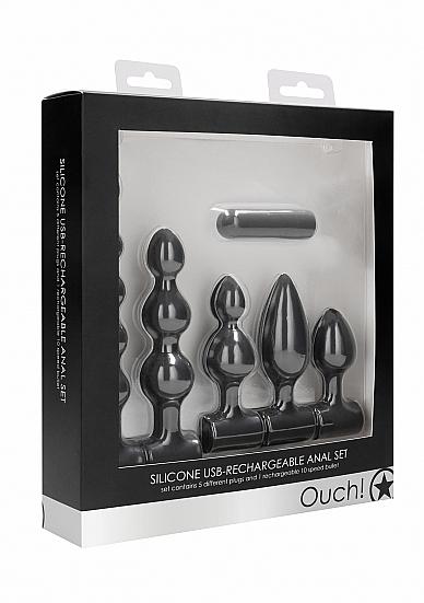 Silicone USB Rechargeable Anal Set Black | SexToy.com