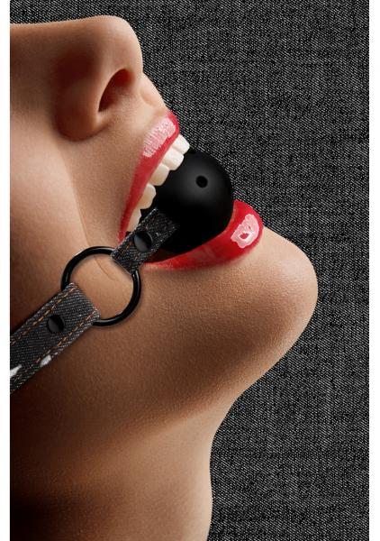 Breathable Ball Gag - With Roughend Denim Straps - Black | SexToy.com