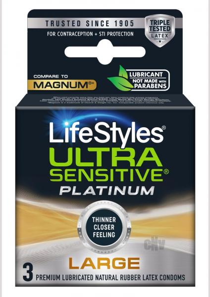 Lifestyles Ultra Sensitive Platinum Large 3pk | SexToy.com