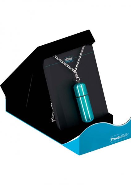Power Bullet Mini Vibe Necklace With Chain Waterproof Teal | SexToy.com