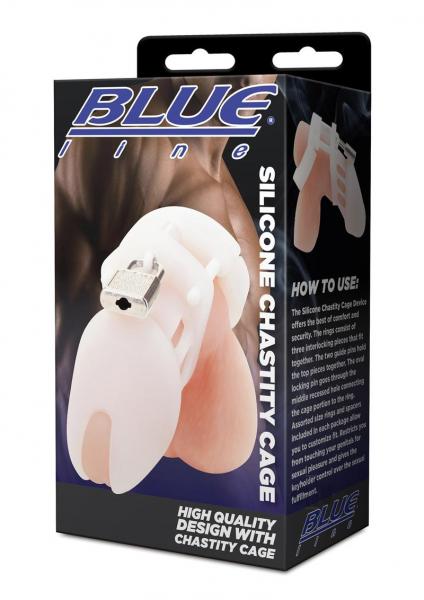 Blue Line Silicone Chastity Cage - White | SexToy.com