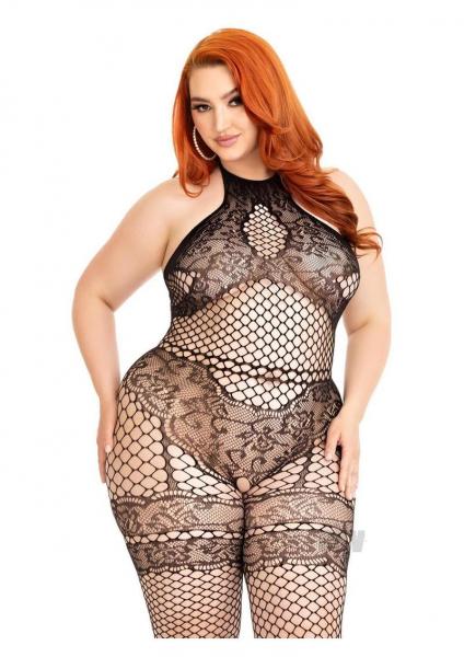 Seamless Indust Bodystocking 1x/2x Blk