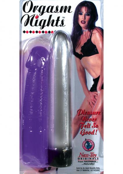 Orgasm Nights 7 Inch Silver Vibrator with Purple Jelly Sleeve