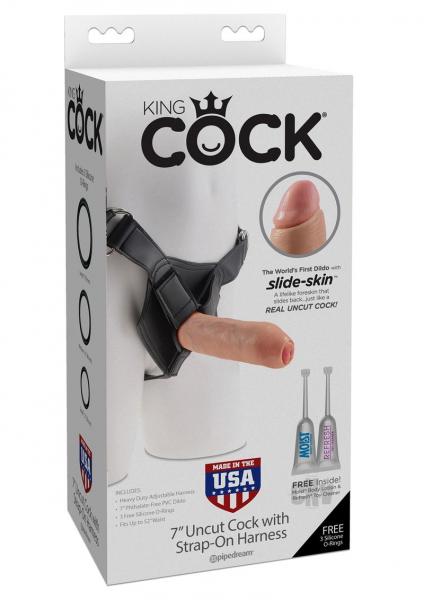 King Cock 7 inches Uncut Dildo with Strap On Harness Beige | SexToy.com