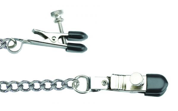 Adjustable Broad Tip Nipple Clamps With Loop And Link Chain Silver | SexToy.com