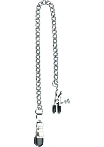 Adjustable Broad Tip Nipple Clamps With Loop And Link Chain Silver | SexToy.com