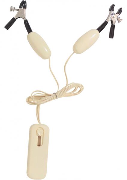 Vibrating Jumper Cable Nipple Clamps Ivory | SexToy.com