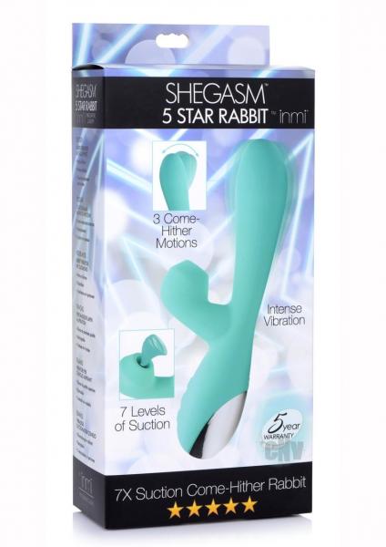 Shegasm 5 Star 7x Suction Come-hither Silicone Rabbit - Teal | SexToy.com