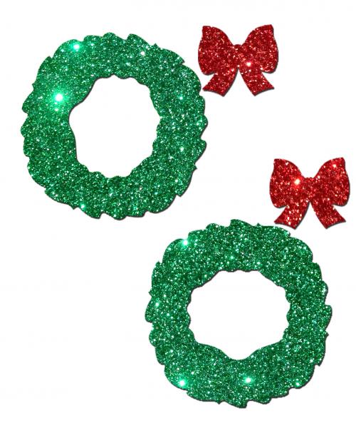 Wreath with Bows Glitter Green Red Pasties | SexToy.com