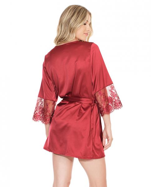 Stretch Satin Robe Lace Details Sleeves Red O/S