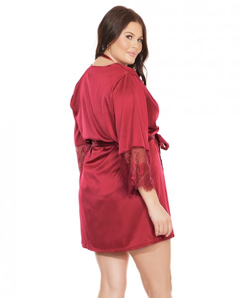 Satin Robe Lace Details Sleeves Red OS/XL