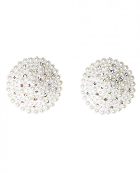 Pearl & Rhinestones Round Reusable Pasties - White O/s | SexToy.com