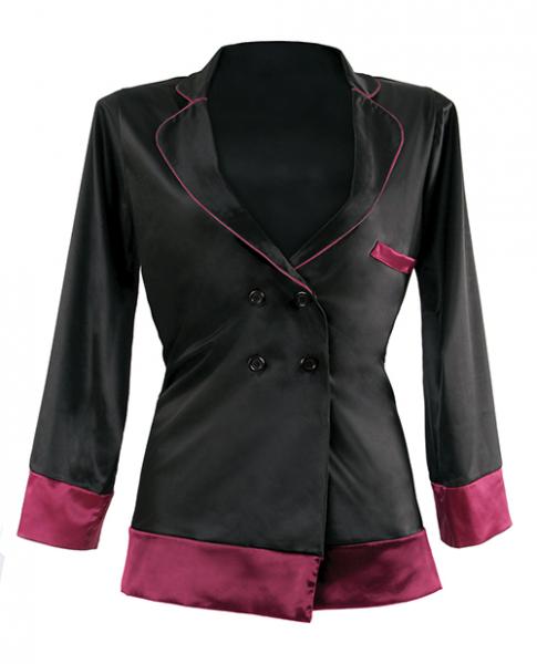 Premiere Marjorie Contrast Cuff Satin Blazer Jacket Black Berry S/M | SexToy.com