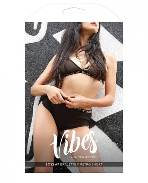 Vibes Boss AF Bralette & Retro Shorts Black L/XL | SexToy.com